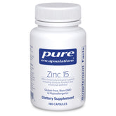 Pure Encapsulations Zinc 15 mg bottle label with 180 capsules