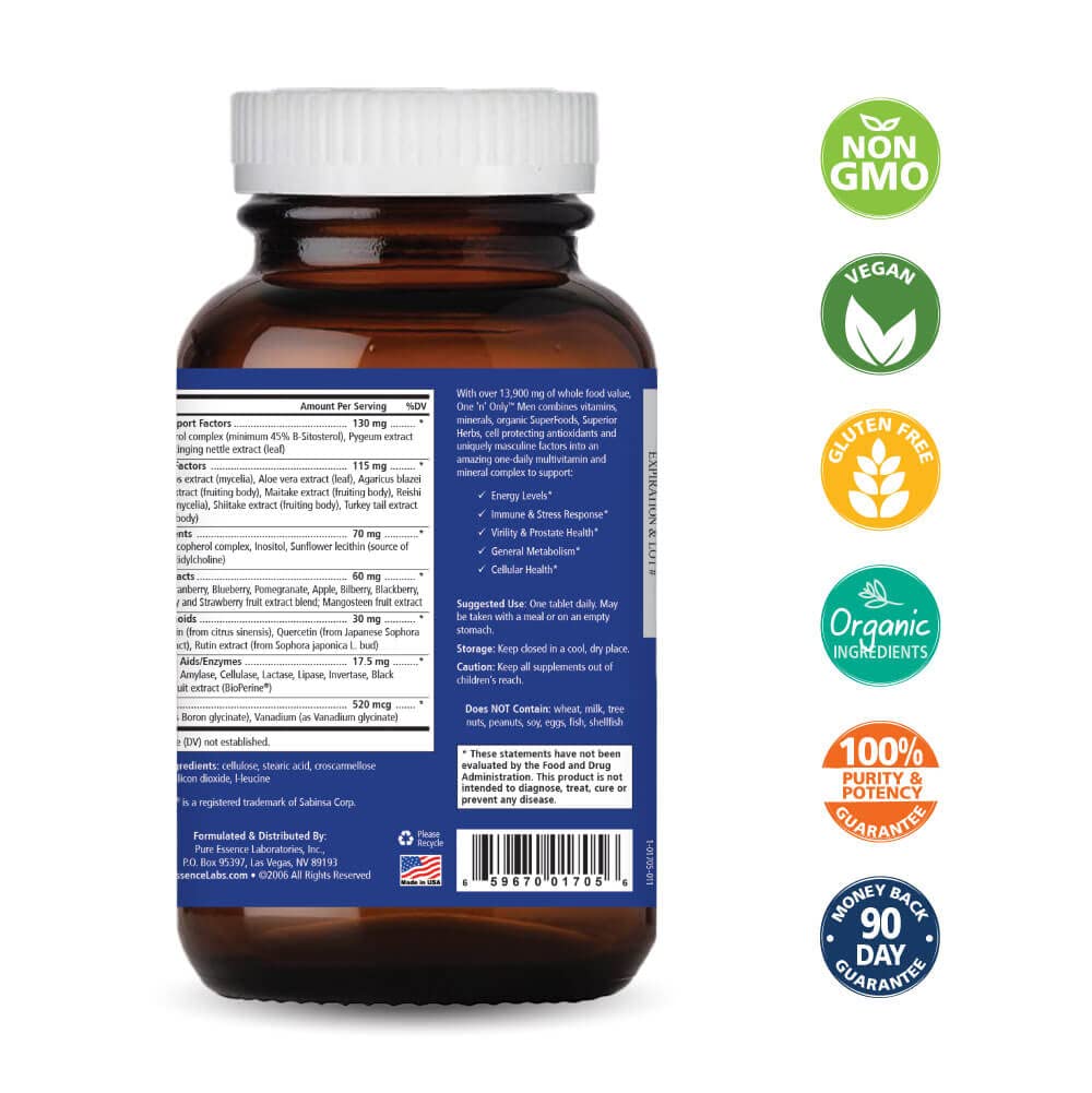 Box and bottle packaging showing One N Only multivitamin for men
