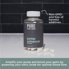 Pure for Men Pump Enhancer label front highlights vegan formula and potency.