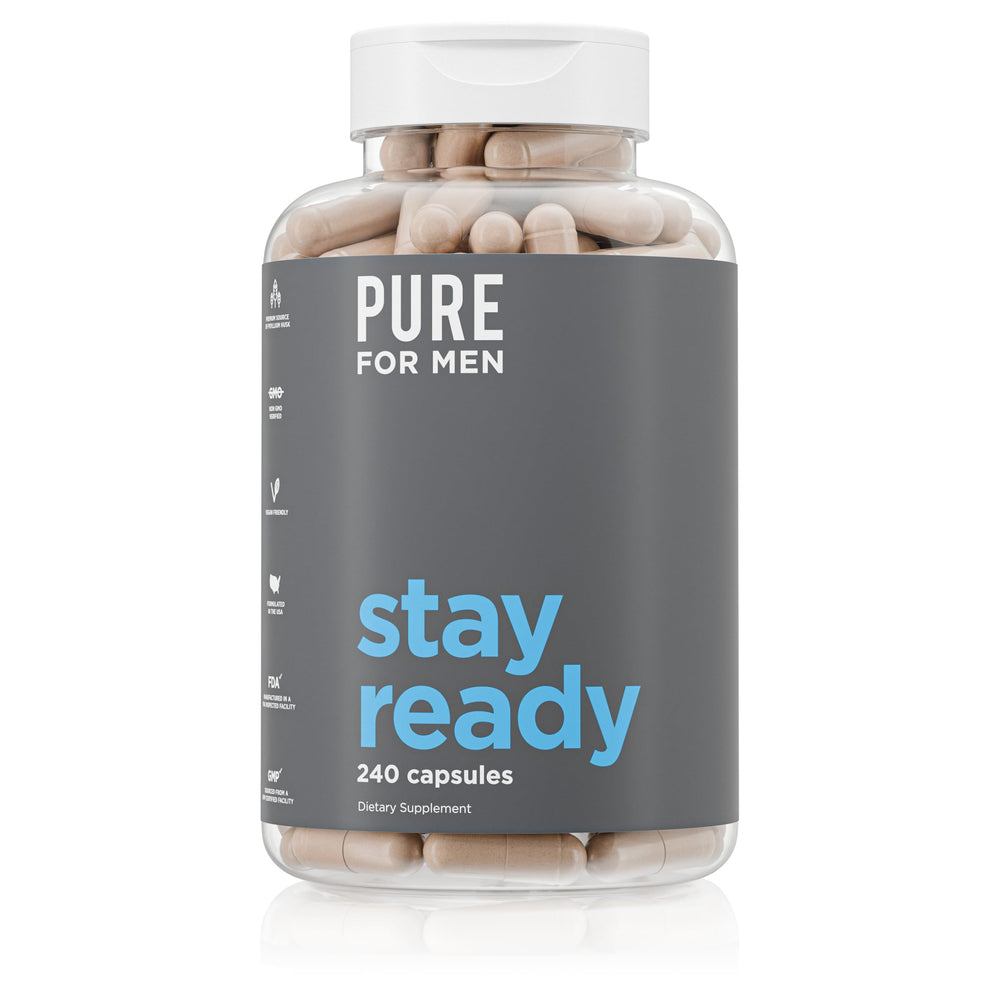 Pure for Men Stay Ready Fiber supplement bottle front label