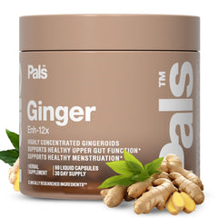 Bottle of Pure Ginger Root Capsules on white background