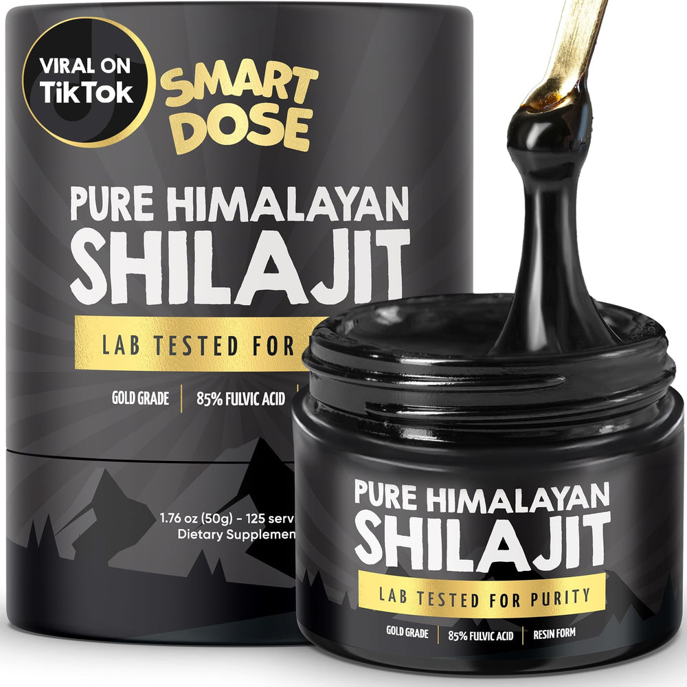 Pure Himalayan Shilajit resin in a 50g jar with 125 servings