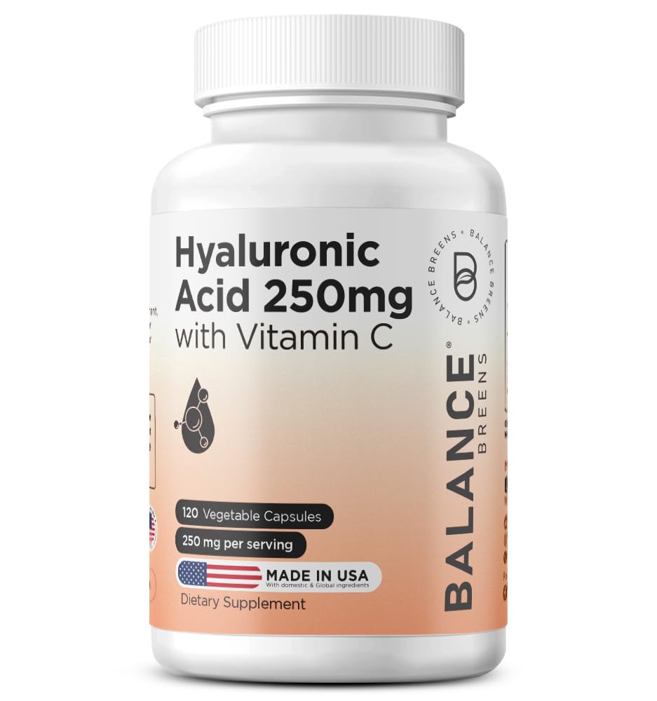 Product hero image showing Hyaluronic Acid 250mg + Vitamin C 50mg capsules