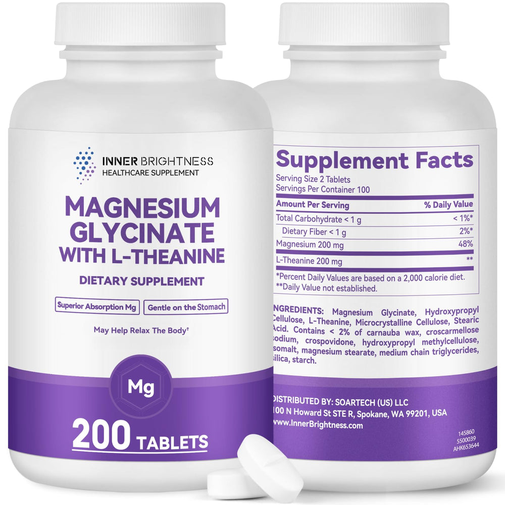 Bottle label showing 1400mg magnesium glycinate and 200mg L-Theanine