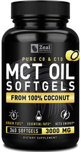Bottle of Pure MCT Oil Capsules (360 softgels, 3000mg)