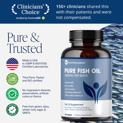 Close-up of Pure Micronutrients Omega-3 Fish Oil softgels bottle