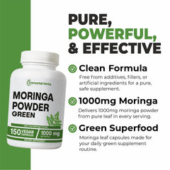 Close-up of moringa leaf powder per capsule (1000mg)
