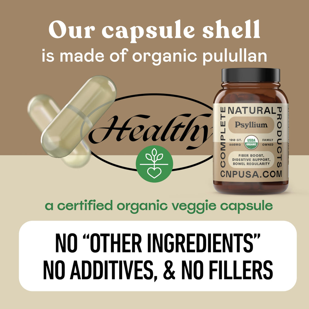 Psyllium husk capsules with clear dosage information