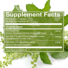 Pure Nutrition Tulsi 708mg bottle with label and capsules