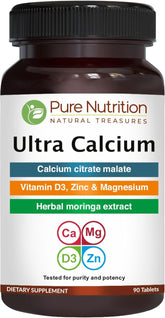 Bottle of Pure Nutrition Ultra Calcium 1000mg with Vitamin D3 and K2 label