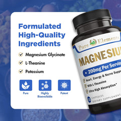 Graphic displaying magnesium glycinate, malate, taurate, potassium citrate and L-Theanine