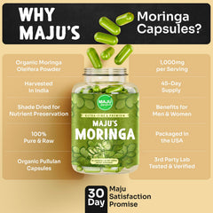 Pure organic moringa capsules close-up