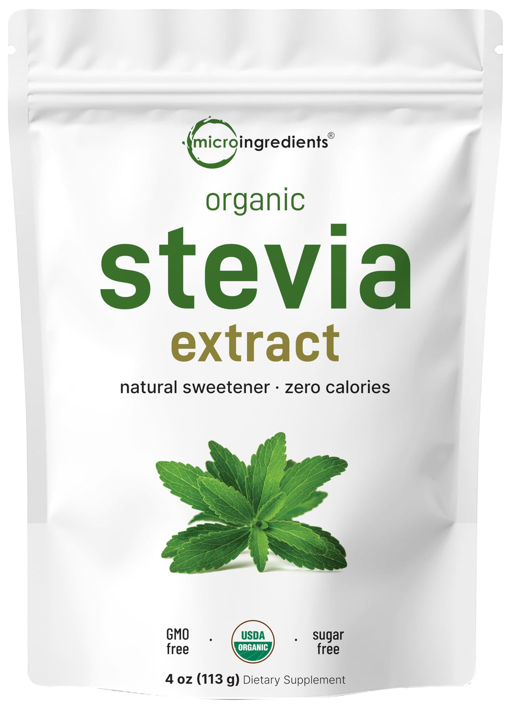 Pure Organic Stevia Powder 4 oz with scoop