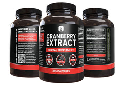 365-capsule cranberry extract bottle for six months of use