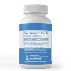 PURE ORIGINAL INGREDIENTS Creatine capsules close-up emphasizes purity