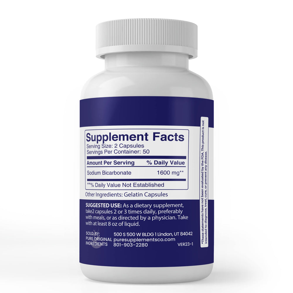 Sodium Bicarbonate capsules arranged beside bottle