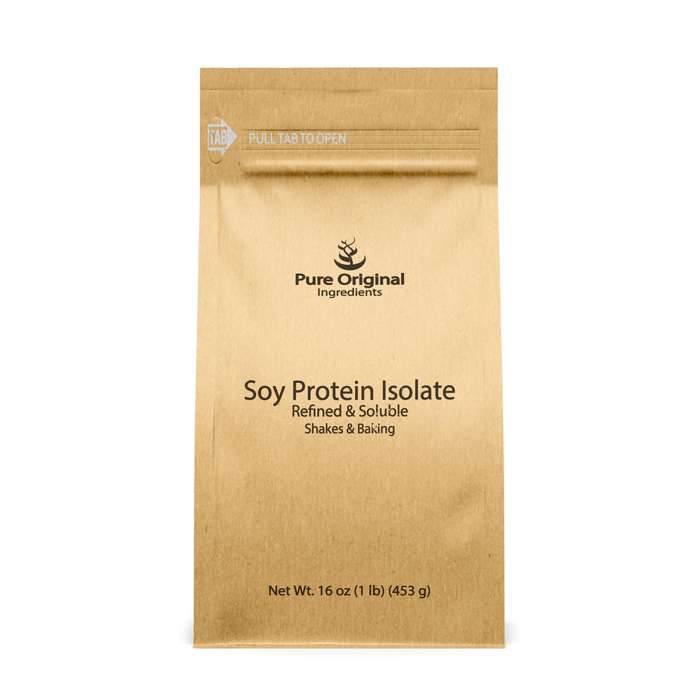 PURE ORIGINAL INGREDIENTS soy protein isolate in resealable bag for freshness.