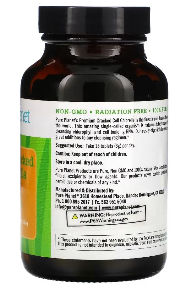 Pure Planet Cracked Cell Chlorella Organic tablets close-up (250mg)