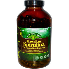 Front view of Pure Planet Spirulina 500 mg bottle showing 500 capsules