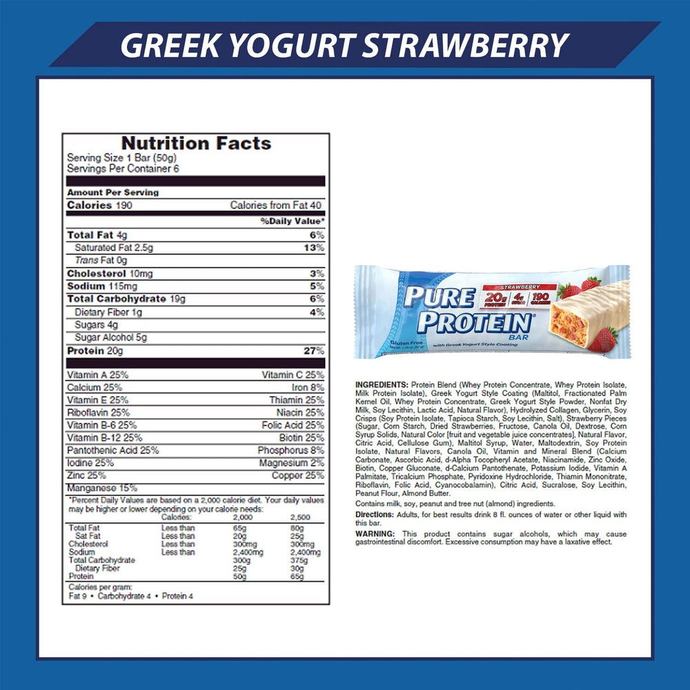 Pure Protein bar strawberry Greek yogurt nutrition facts highlight high protein