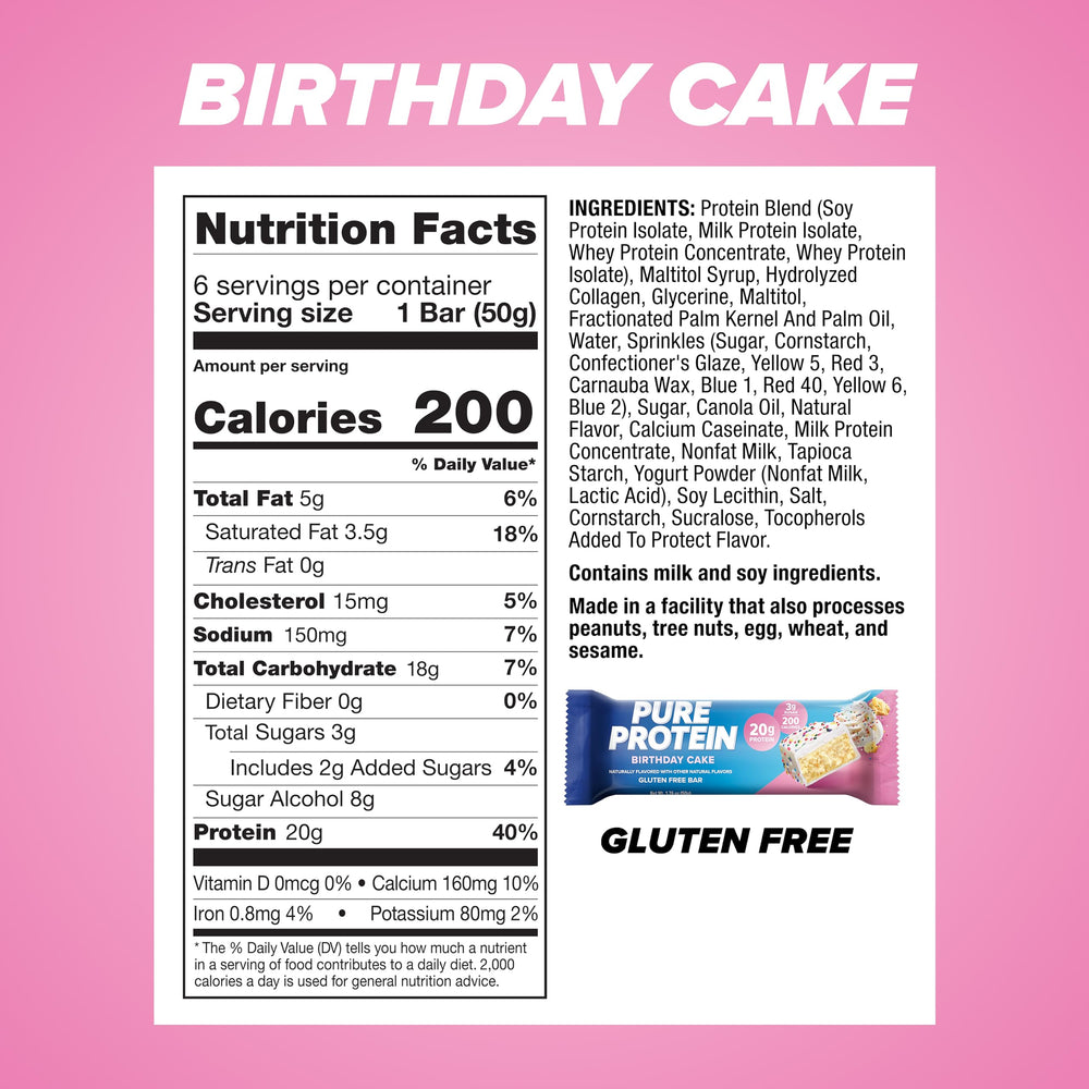 Pure Protein Birthday Cake Bars on-the-go energy for pre/post-workout moments