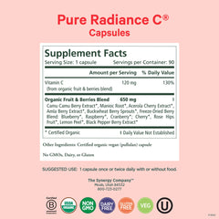 Close-up of Pure Radiance C bottle label with capsules
