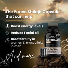 Close-up view of Pure Himalayan Shilajit capsules