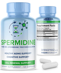 Bottle of pure spermidine 3HCL 10mg with 120 capsules