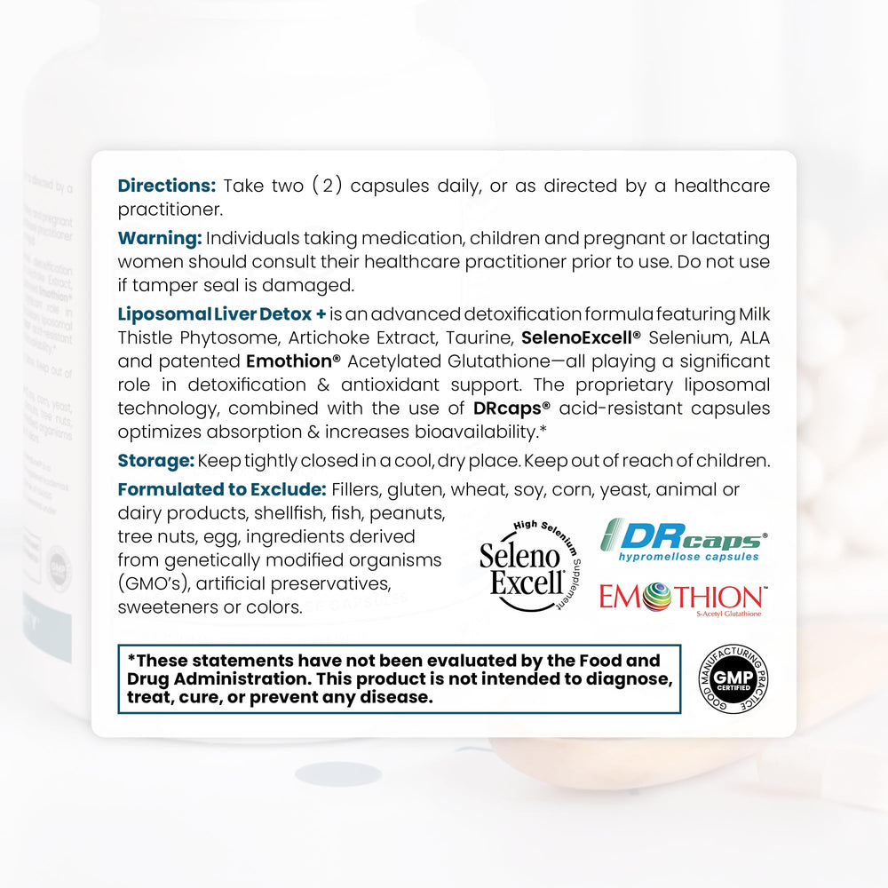 Pure Therapro Rx Liposomal Liver Detox capsules closeup demonstrates 120 acid-resistant VCaps for reliable daily dosing.