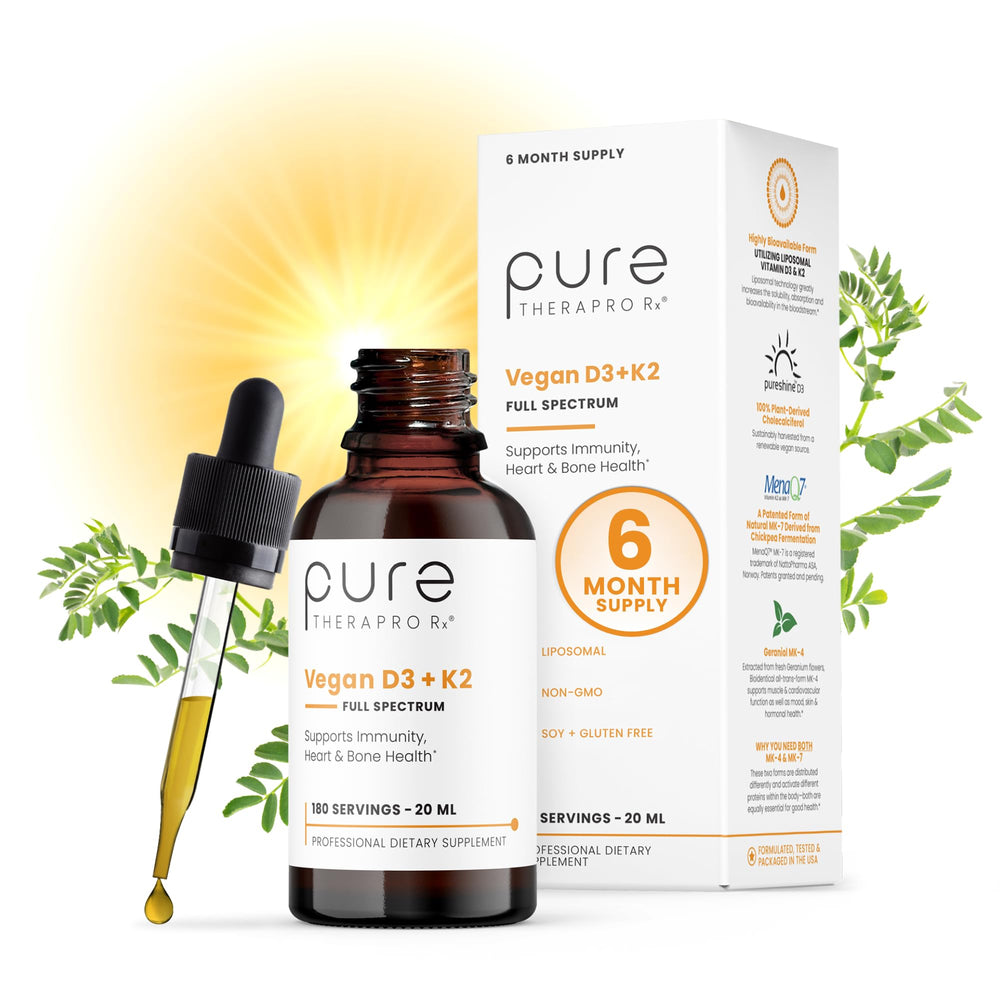 Pure Therapro Rx Vegan D3 + K2 liposomal 20ml bottle on white background