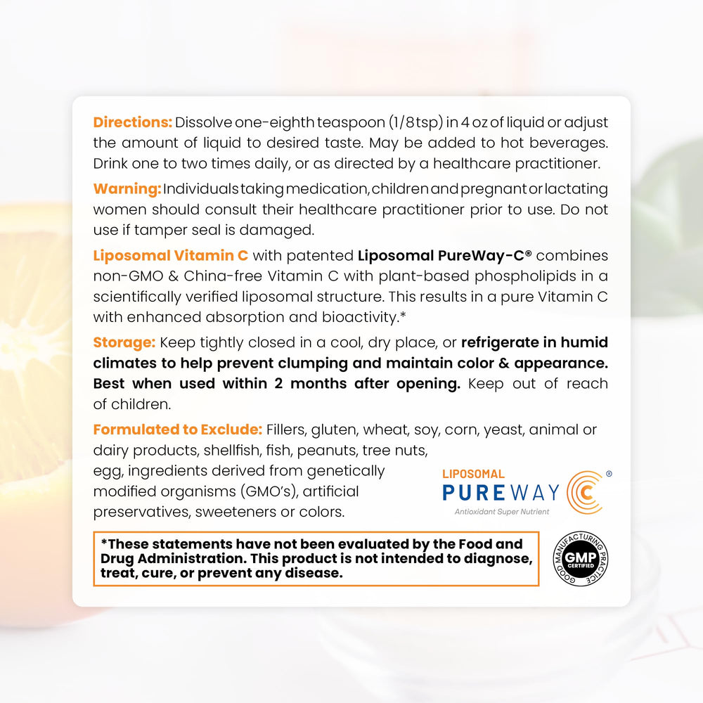 Close-up of the Vitamin C label showing PureWay vegan formula