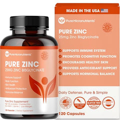 Pure zinc supplement 25mg TRAACS bisglycinate capsules - 120 count