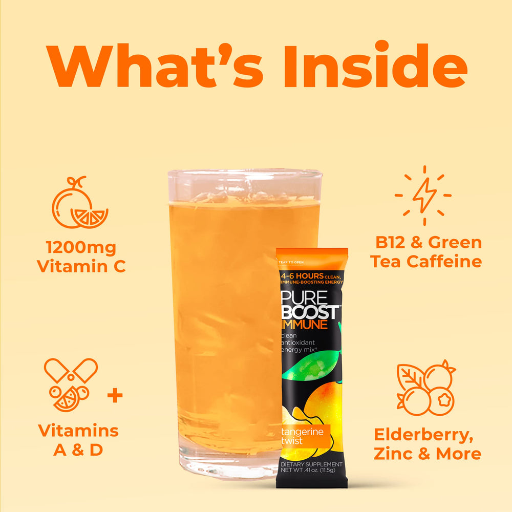 Illustration of key ingredients including Vitamin C, elderberry, zinc