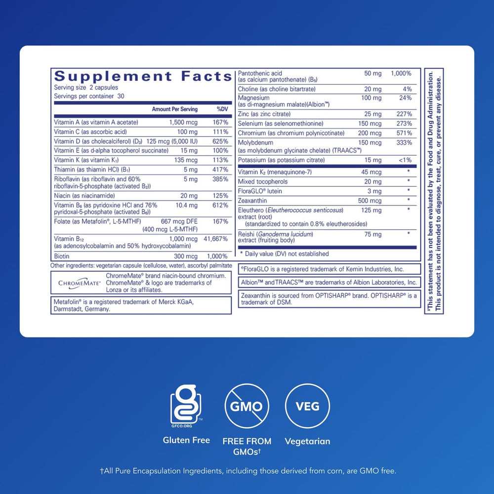 Close-up of PureResponse Multivitamin label highlighting immune balance