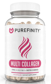 Front view of PUREFINITY Collagen Peptides for Women bottle – 90 capsules