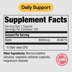 Biotin 8000 mcg capsules – close-up on label