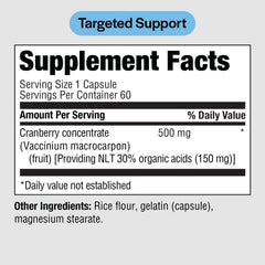 Cranberry 500 mg capsules poured from bottle