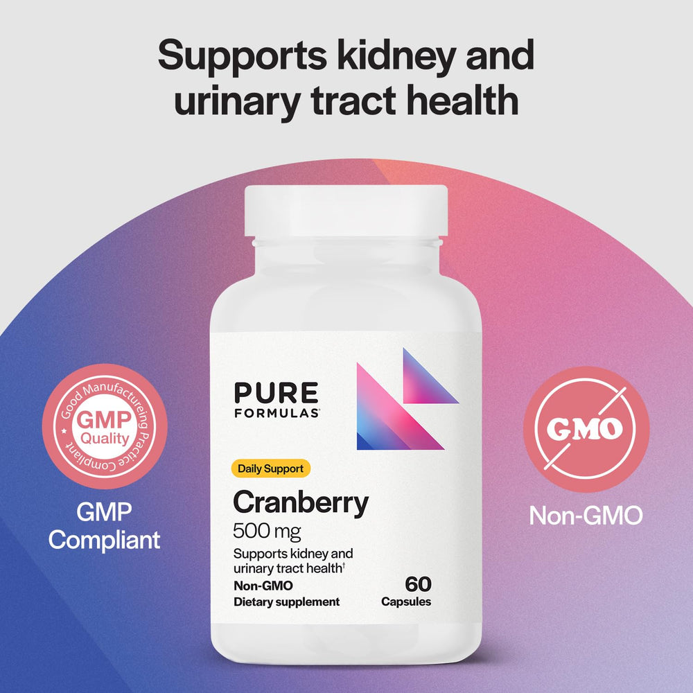 Front-facing PureFormulas Cranberry 500 mg packaging