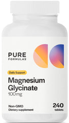 Front view of PureFormulas Magnesium Glycinate 100 mg tablets