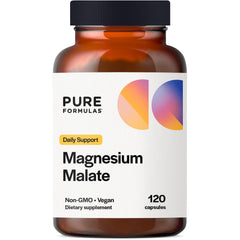 Bottle of PureFormulas Magnesium Malate Capsules with 360 mg chelated di-magnesium malate