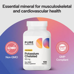 Potassium 99 mg capsules showing non-GMO vegetarian formula