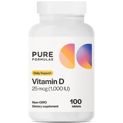 Bottle of PureFormulas Vitamin D3 1000 IU, 100 count tablets