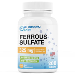 Puregen Ferrous Sulfate 325 mg bottle with 65 mg elemental iron per tablet