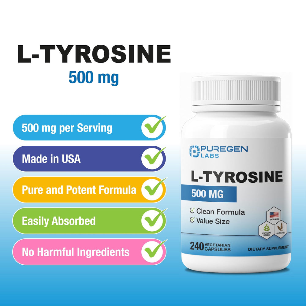Supplement Facts panel for Puregen Labs L-Tyrosine 500 mg