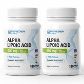 Puregen Labs Alpha Lipoic Acid 600mg bottle with 360 veggie caps - Made in USA - 2 pack
