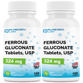 Puregen Labs Ferrous Gluconate iron supplement two-pack with 200 tablets