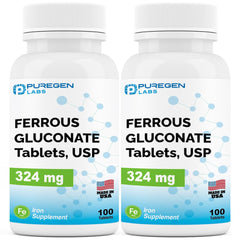 Puregen Labs Ferrous Gluconate iron supplement two-pack with 200 tablets