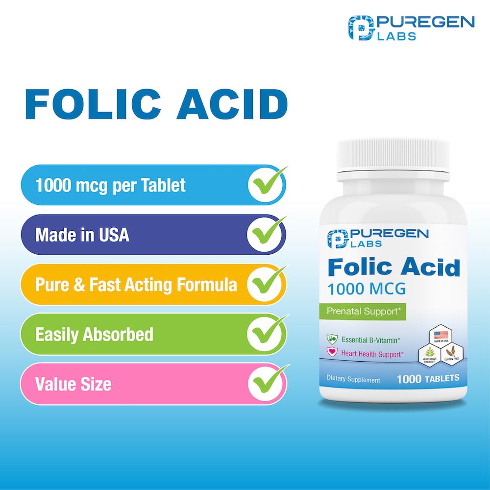 Puregen Labs folic acid 1000 mcg product image