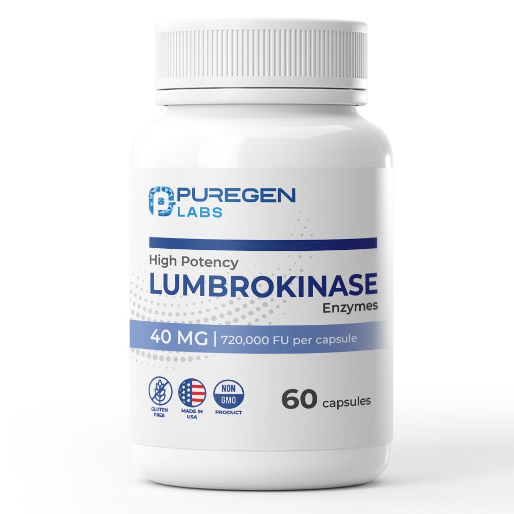 Puregen Labs Lumbrokinase 40mg per Capsule bottle label