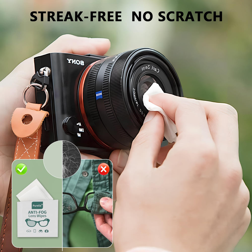 Cleaning goggles, VR headset, and camera lens with Purelia wipe